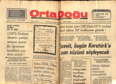Ortadoğu Gazetesi 27 Eylül 1974 - Ecevit Korutürke Son Sözünü Söyleyecek GZ66540 - 1