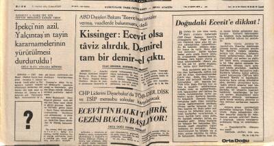 Ortadoğu Gazetesi 31 Mayıs 1975 - Doğudaki Ecevite Dikkat GZ66529 - 1