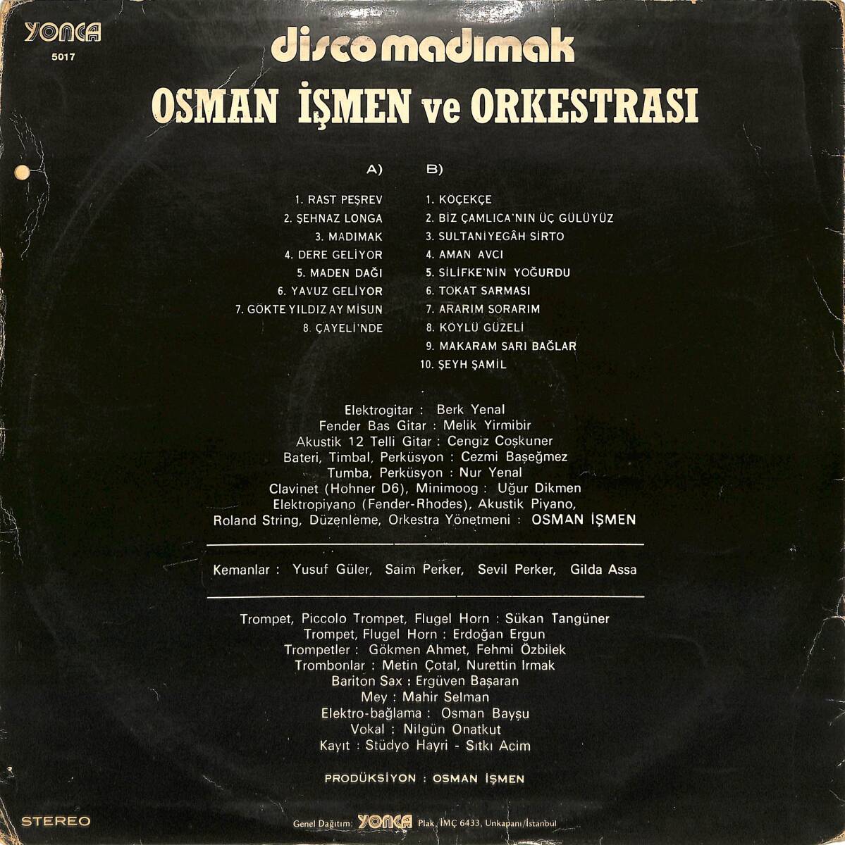 Osman İşmen ve Orkestrası – Disco Madımak | Yonca Plak 33'lük LP PLAK (10/9) ''Orijinal Dönem Baskı'' *** NADİR *** PLK28156 - 3
