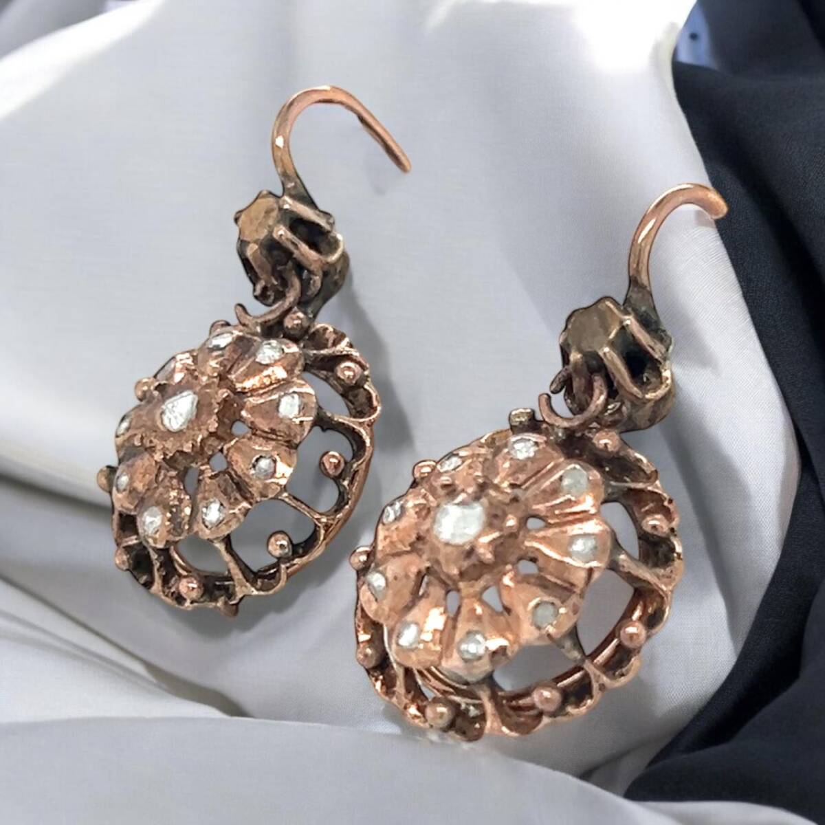 Osmanlı Antika Elmas Taşlı Gül Küpe ELM228 - 4