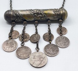 Osmanlı Dönemi Gümüş Zincirli Paralarla Bezeli Hamayıl (Cevşen) AOB2968 - Gökçekoleksiyon