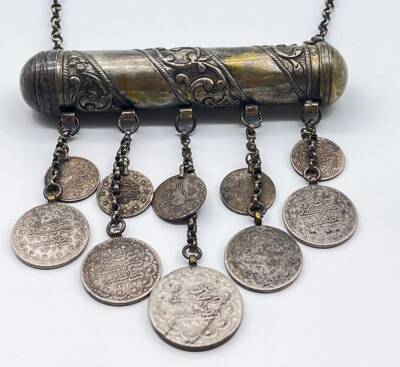 Osmanlı Dönemi Gümüş Zincirli Paralarla Bezeli Hamayıl (Cevşen) AOB2968 - 1