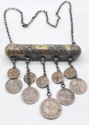 Osmanlı Dönemi Gümüş Zincirli Paralarla Bezeli Hamayıl (Cevşen) AOB2968 - 2