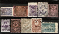 Osmanlı Dönemi Sürşarjlı, El Yazısı İptalli Rüsum ve Vergi Pulları Lotu - 10 Adet PPT2725 - 