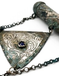 Osmanlı Dönemi Üçgen Uçlu Zincirli Gümüş Hamayıl (Cevşen) – Koleksiyonluk Parça AOB2967 - 2