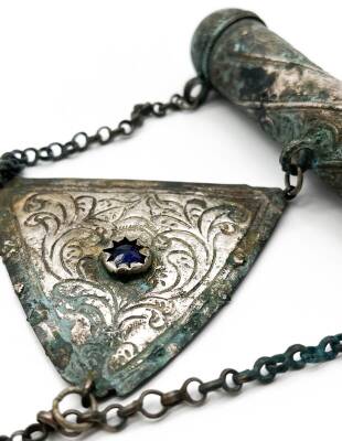 Osmanlı Dönemi Üçgen Uçlu Zincirli Gümüş Hamayıl (Cevşen) – Koleksiyonluk Parça AOB2967 - 2