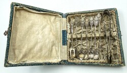 Osmanlı Dönemi Gümüş Çay Seti – Orijinal Kutusunda | 207.75gr Nadir AOB1729 - Gökçekoleksiyon