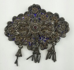 Osmanlı Mineli Telkari İşçilikli Gümüş Kemer Tokası – Ateş Kehribarlı Nadir Büyük Boy AOB135 - Gökçekoleksiyon