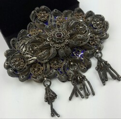 Osmanlı Mineli Telkari İşçilikli Gümüş Kemer Tokası – Ateş Kehribarlı Nadir Büyük Boy AOB135 - 2