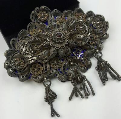 Osmanlı Mineli Telkari İşçilikli Gümüş Kemer Tokası – Ateş Kehribarlı Nadir Büyük Boy AOB135 - 2