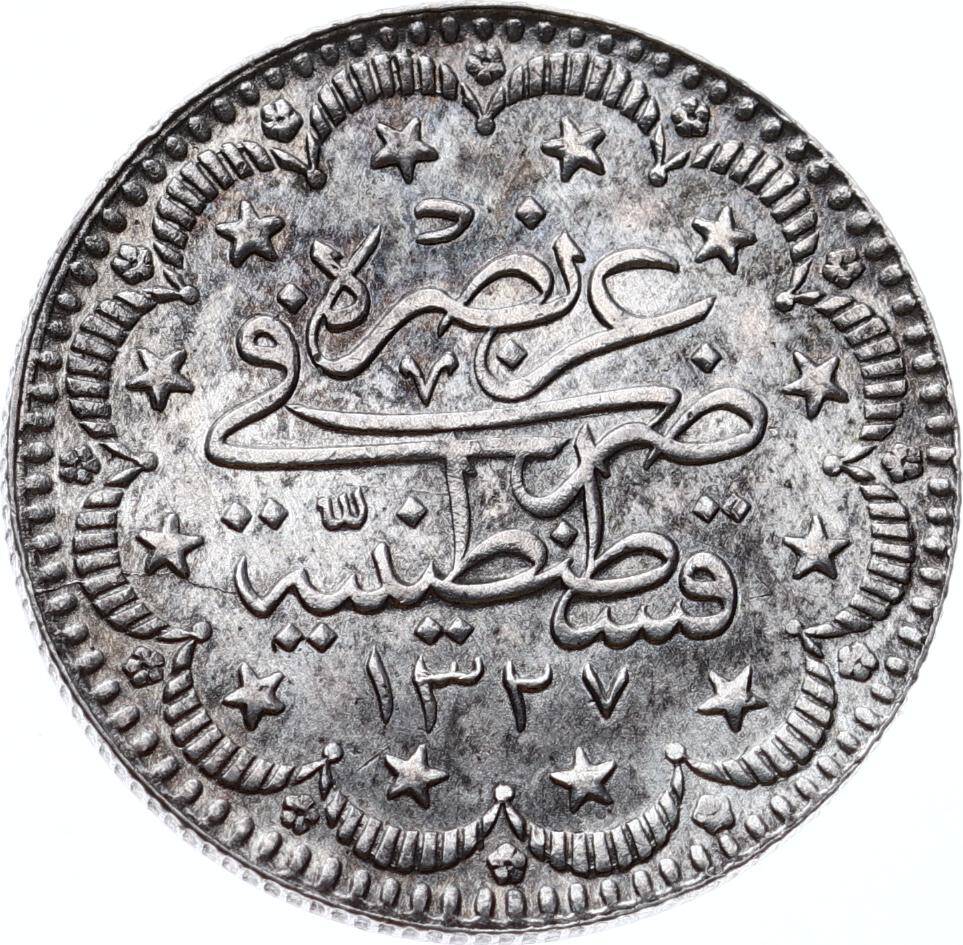 Osmanlı Sultan V. Mehmed Reşad Dönemi Gümüş 5 Kuruş - 1327 / 7 Cülus (1915) OMP3223 #229 - 2