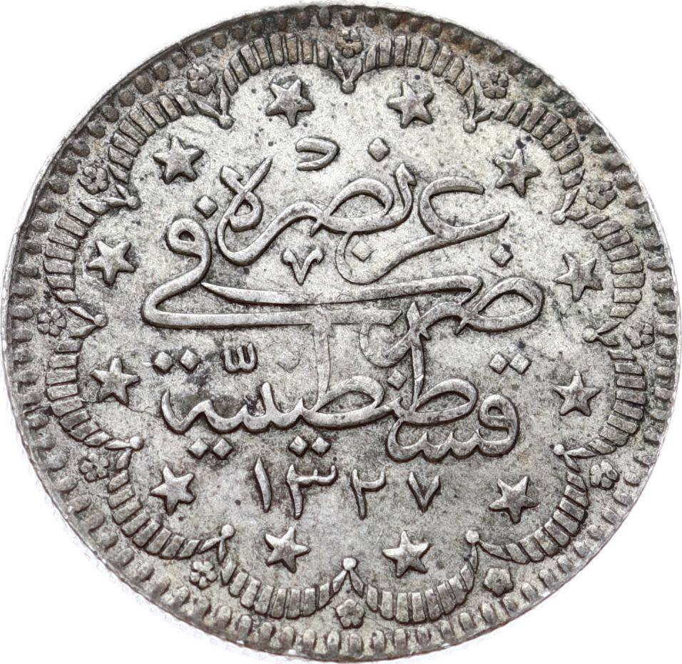 Osmanlı Sultan V. Mehmed Reşad Dönemi Gümüş 5 Kuruş - 1327 / 7 Cülus (1915) OMP3224 #158 - 2
