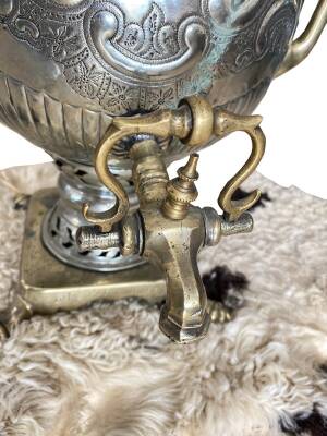 Osmanlıca Yazılı Antika Gümüş Kaplama Semaver AOB1893 - 3