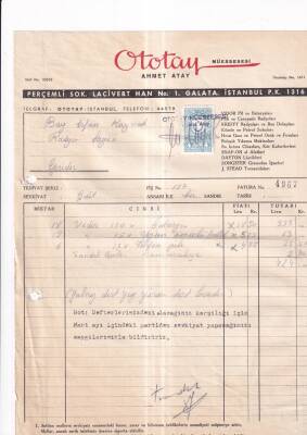 OTOTAY MÜESSESESİ AHMET ATAY .1954 FATURA - 1