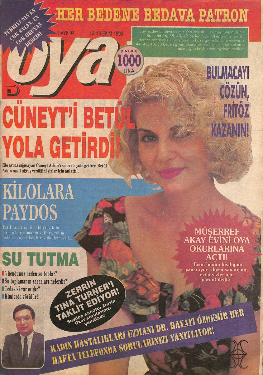 Oya Magazin Dergisi 13-19 Ekim 1990 Sayı : 94 - Müşerref Akay ''Evim Beni Yansıtıyor'' - KENT Olips Şeker Reklamı NDR101433 - 1