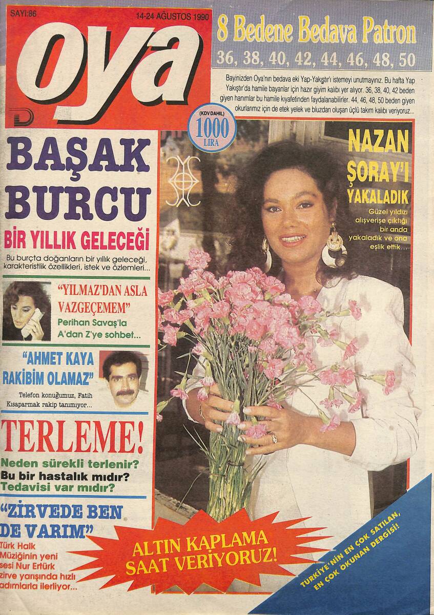 Oya Magazin Dergisi 14-24 Ağustos 1990 Sayı : 86 - Nazan Şoray'ı Yakaladık - Mustafa Yücedağ Gündemdeki Sporcu NDR101440 - 1