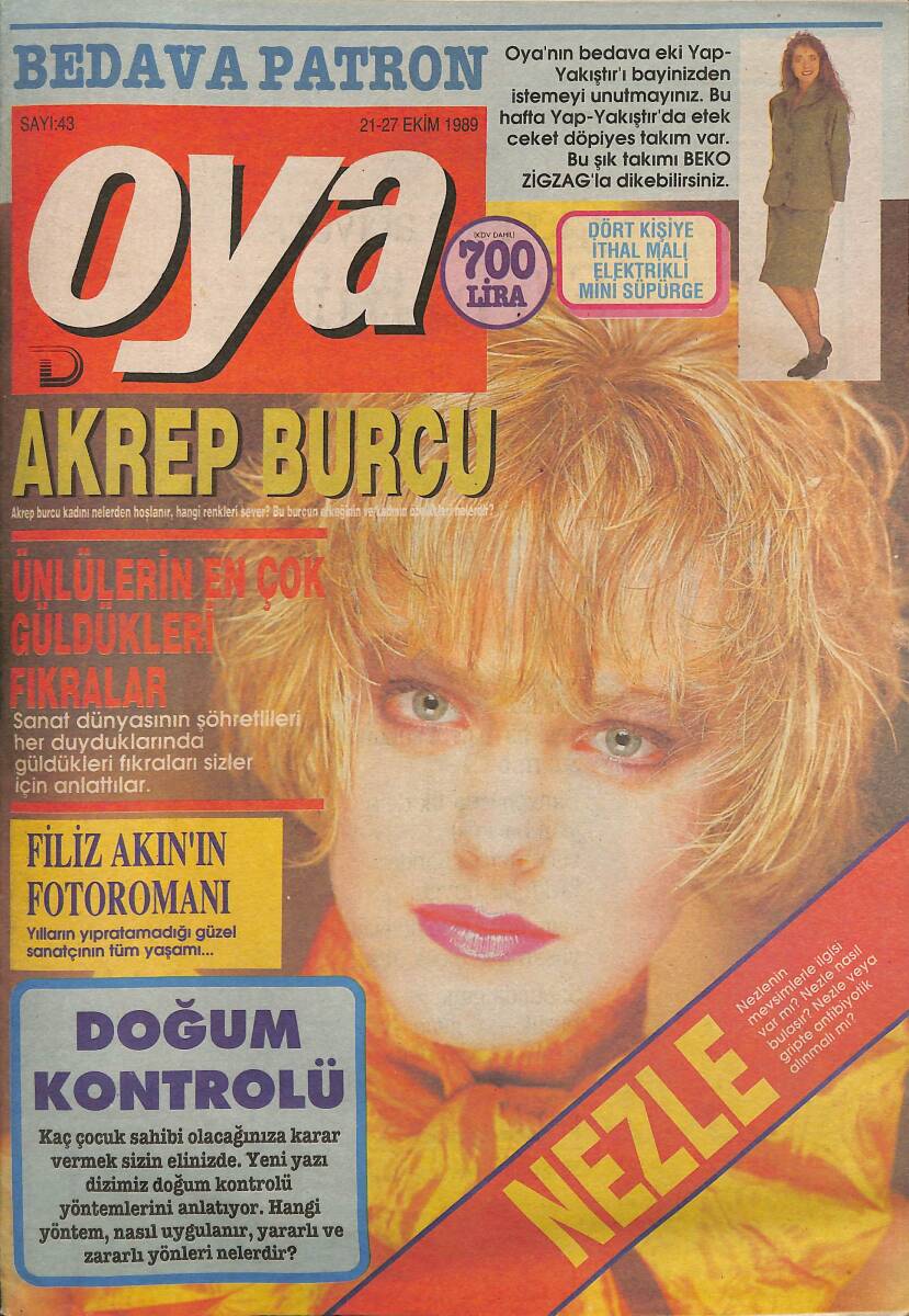 Oya Magazin Dergisi 21-27 Ekim 1989 Sayı : 43 - KENT Şeker Reklam - Filiz Akın'ın Fotoromanı NDR101454 - 1
