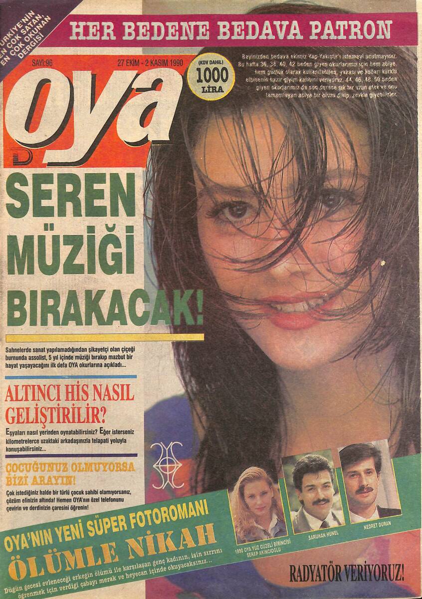Oya Magazin Dergisi 27 Ekim-2 Kasım 1990 Sayı : 96 - Müjde Parizien Çorap Reklamı - Seren Müziği Bırakacak ! NDR101458 - 1