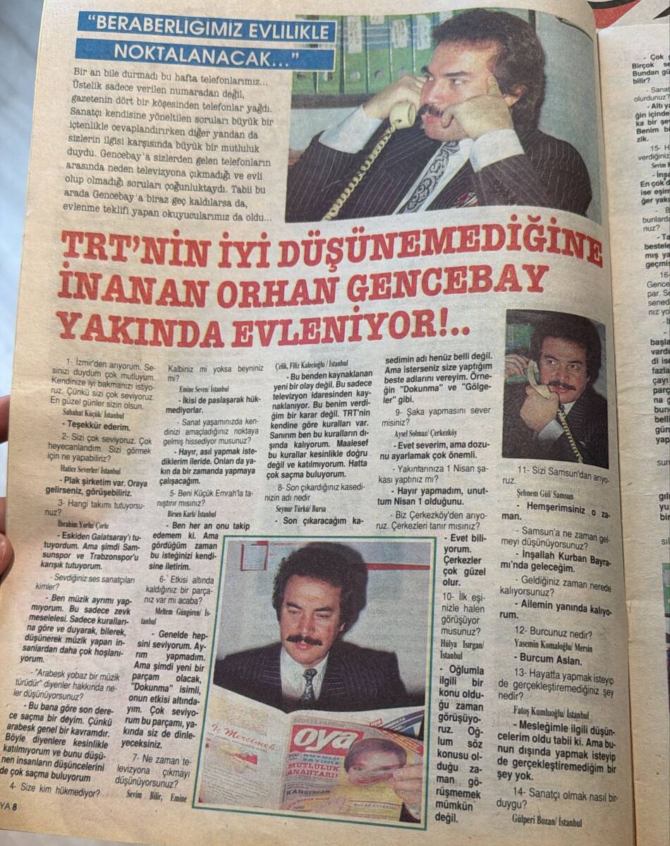Oya Magazin Dergisi 28 Nisan-4 Mayıs 1990 Sayı : 70 - Bülent Ersoy'a Bakın - Orhan Gencebay Yakında Evleniyor NDR101431 - 2