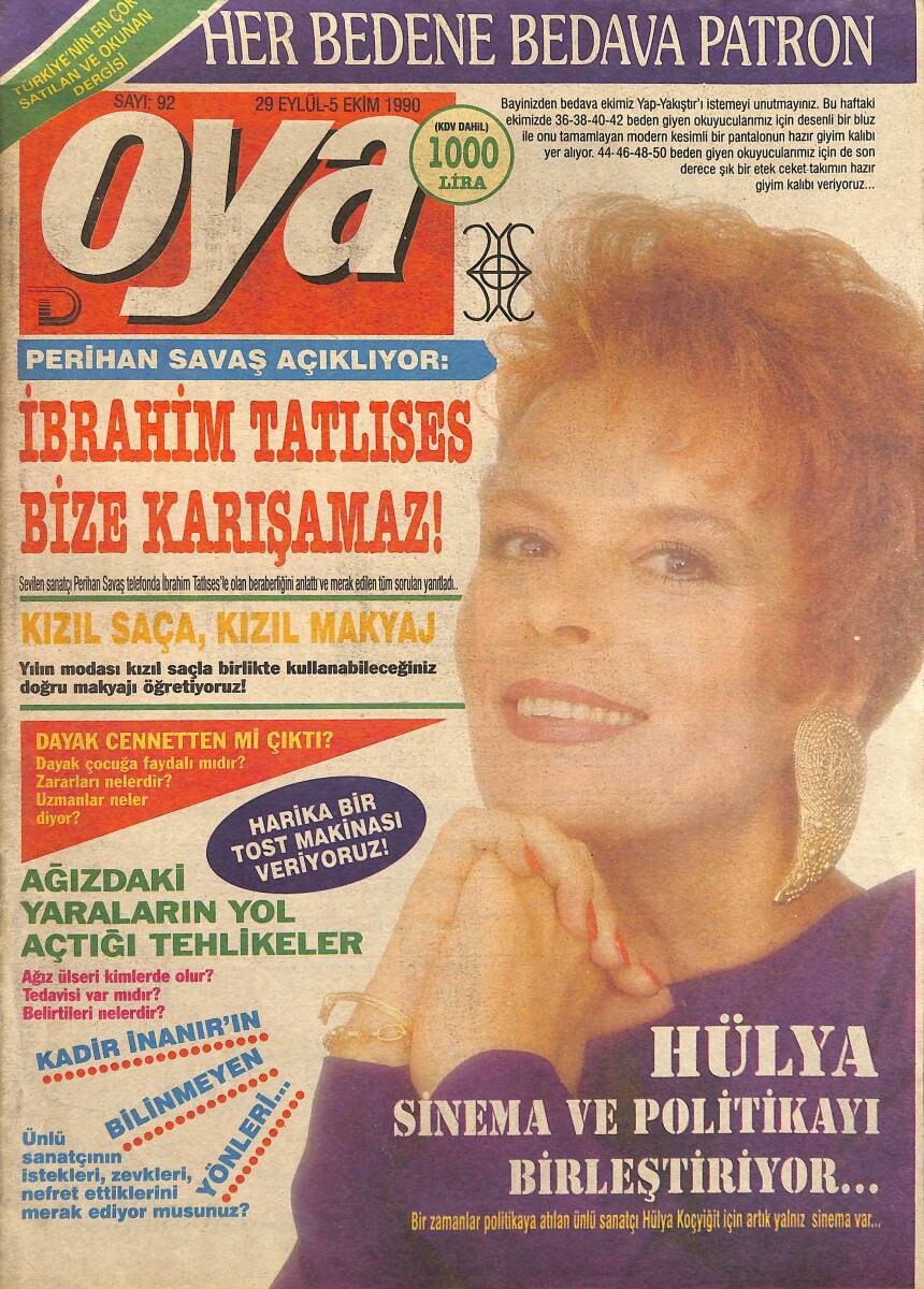 Oya Magazin Dergisi 29 Eylül-5 Ekim 1990 Sayı : 92 - Kadir İnanır Hırs Küpü - Fizy Kremli Şampuan Reklam NDR101460 - 1