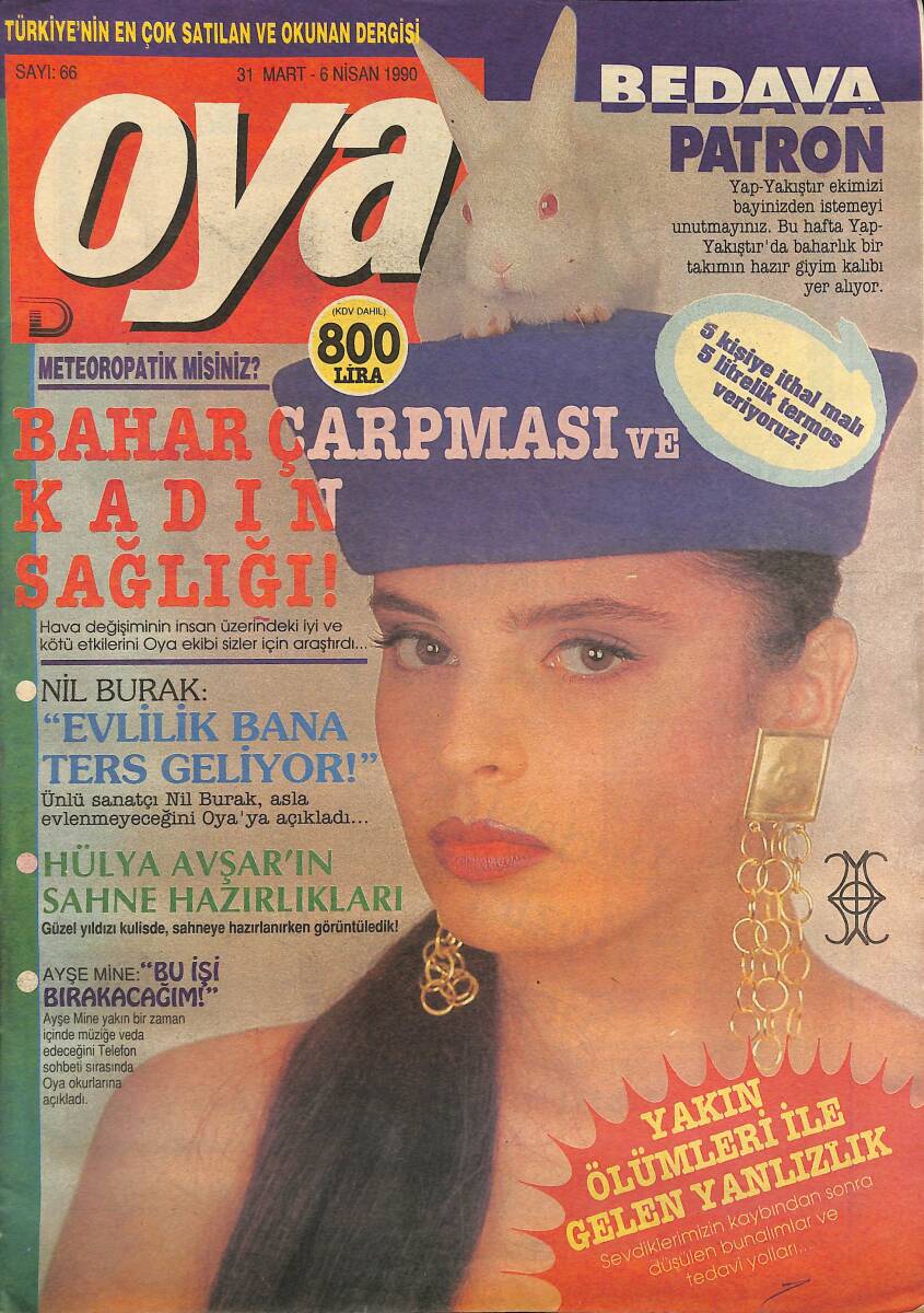 Oya Magazin Dergisi 31 Mart-6 Nisan 1990 Sayı : 66 - Nil Burak ''Evlilik Bana Göre Ters Bir Olay'' - Ayşe Mine Yakında Şarkıcılığı Bırakacak NDR101427 - 1