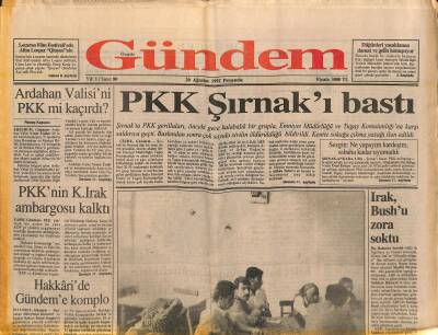 Özgür Gündem Gazetesi 20 Ağustos 1992 - Irak , Bushu Zora Soktu - PKK Şırnakı Bastı GZ119212 - 1
