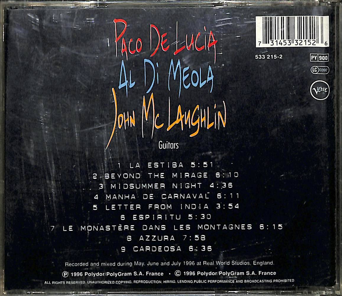 Paco De Lucia - Al Di Meola - John McLaughlin - The Guitar Trio CD (İkinci El) CD4639 - 2