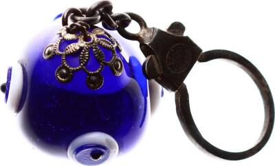 Parlak Taş Üzerine Nazar Boncuk İşlemeli Eski Anahtarlık AKS565 - 4