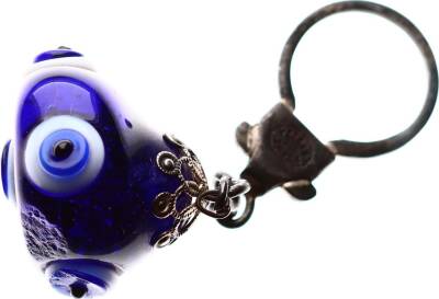 Parlak Taş Üzerine Nazar Boncuk İşlemeli Eski Anahtarlık AKS565 - 1