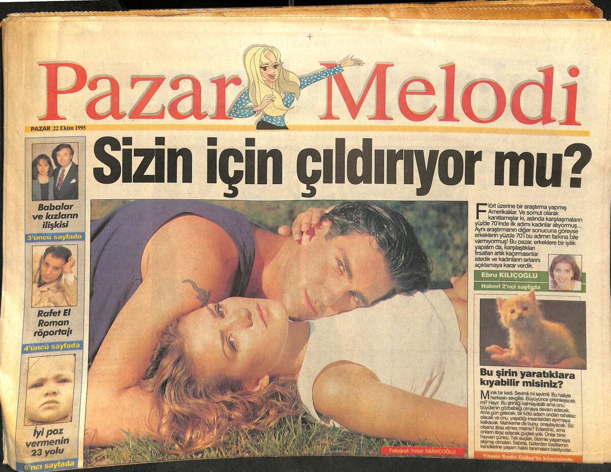 Pazar Melodi Gazetesi 22 Ekim 1995 - Erol Evgin: Kızımla Arkadaş Gibiyim - Ebru Gündeşle Neşeli Pazarlar - Rafet El Roman Röportaj GZ147861 - 1