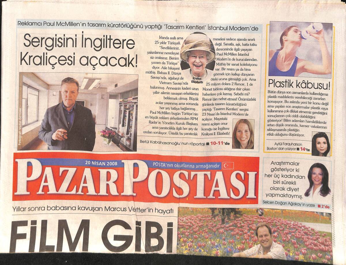 Pazar Postası Gazetesi 20 Nisan 2008 - Kraliçe Elizabeth, İngiltere'de Paul McMillen'nin Sergisini Açacak GZ154473 - 1