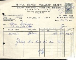 Petrol Ticaret Kollektif Şirketi SALİH DENİZOĞLU Ve KEMAL İŞBİLEN Ayrancılar Şubesi Motorin Faturası Damga Pullu İmzalı 1961 EFM(N)10857 - Gökçekoleksiyon
