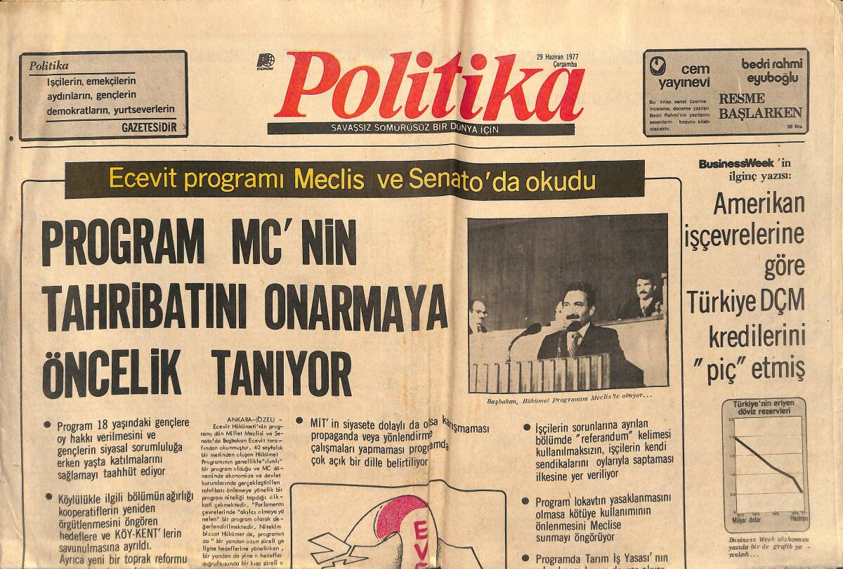 Politika Gazetesi 29 Haziran 1977 - Demirel Türkiye'nin 4 Gün Sonra Çankaya Hükümetinden Kurtulacağını İddia Etti GZ160315 - 1
