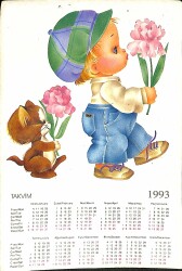 Pop Art 1993 Takvimli Oyuncak Çocuk Ve Kedi Temalı Kartpostal KRT19144 - Gökçekoleksiyon