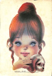 Pop Art Sevimli Kız Ve Köpek Temalı Büyük Boy Kartpostal KRT18850 - Gökçekoleksiyon