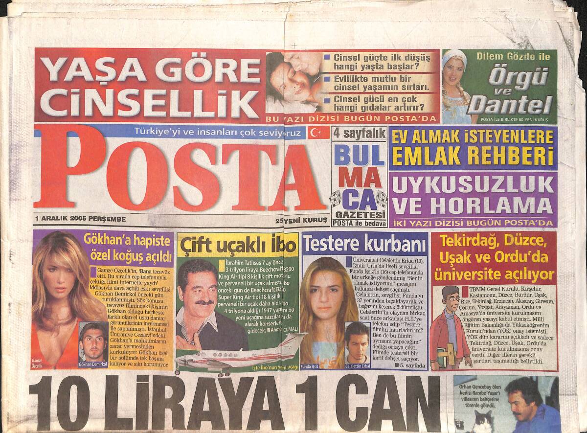 Posta Gazetesi 1 Aralık 2005 - Çift Uçaklı İbo - Orhan Baba Ağlıyor - Polak İçin Seferberlik GZ2904 - 1