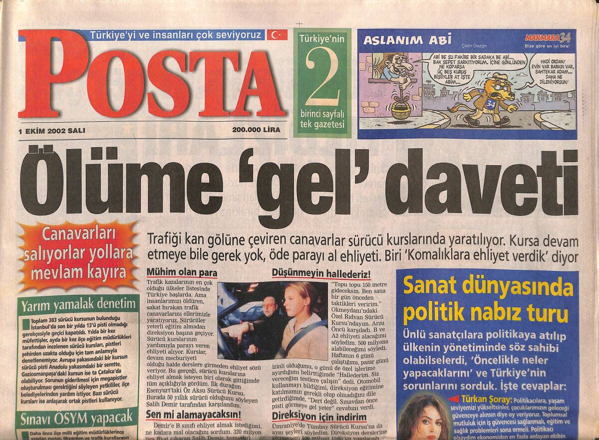 Posta Gazetesi 1 Ekim 2002 - Sanat Dünyasında Politik Nabız Turu * Türkan Şoray-Emel Sayın-Hülya Koçyiğit GZ157304 - 1