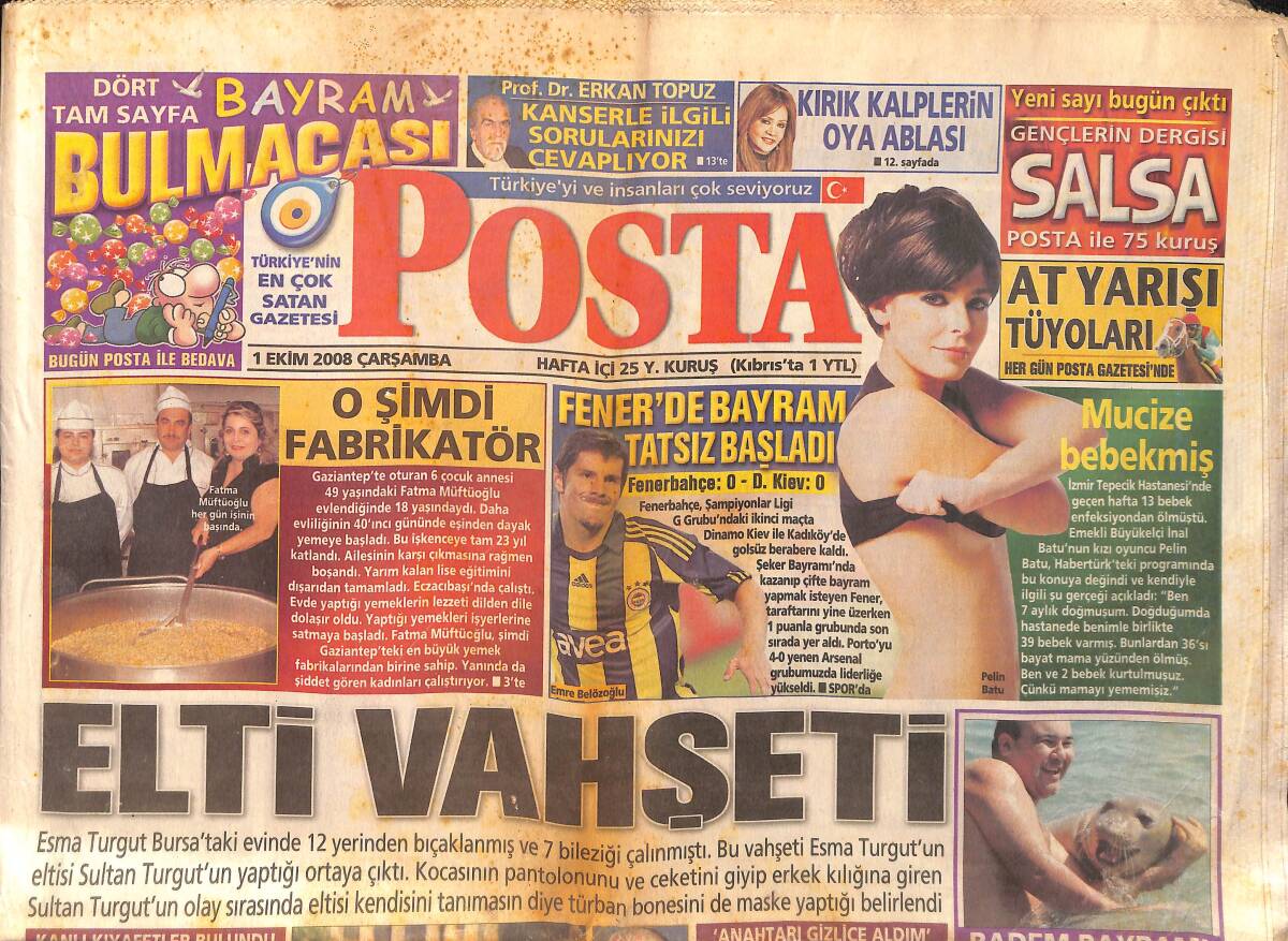 Posta Gazetesi 1 Ekim 2008 - Fener'de Bayram Tatsız Başladı - Deniz Baykal Torunlarıyla Namaz Kıldı GZ158459 - 1