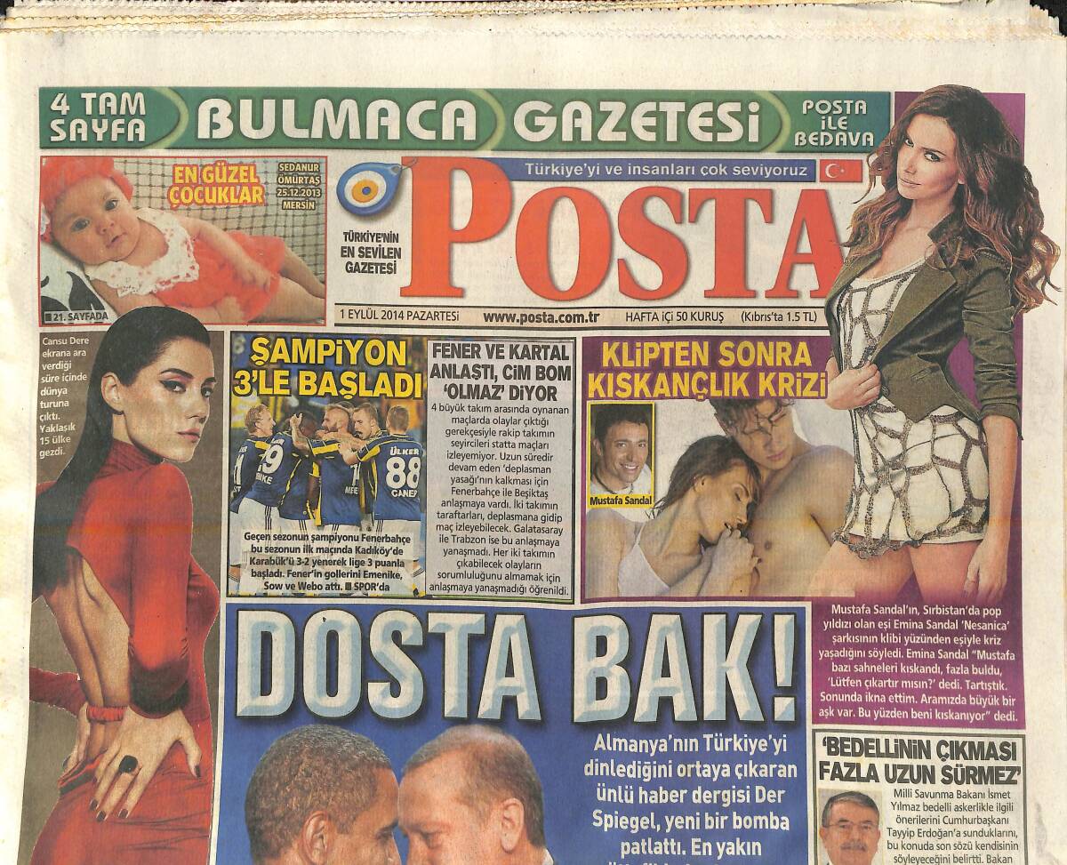 Posta Gazetesi 1 Eylül 2014 - Şampiyon Fenerbahçe 'le Başladı - Saddam'ın Kızından Işid'e Servet - Lady Gaga Partisi GZ138715 - 1
