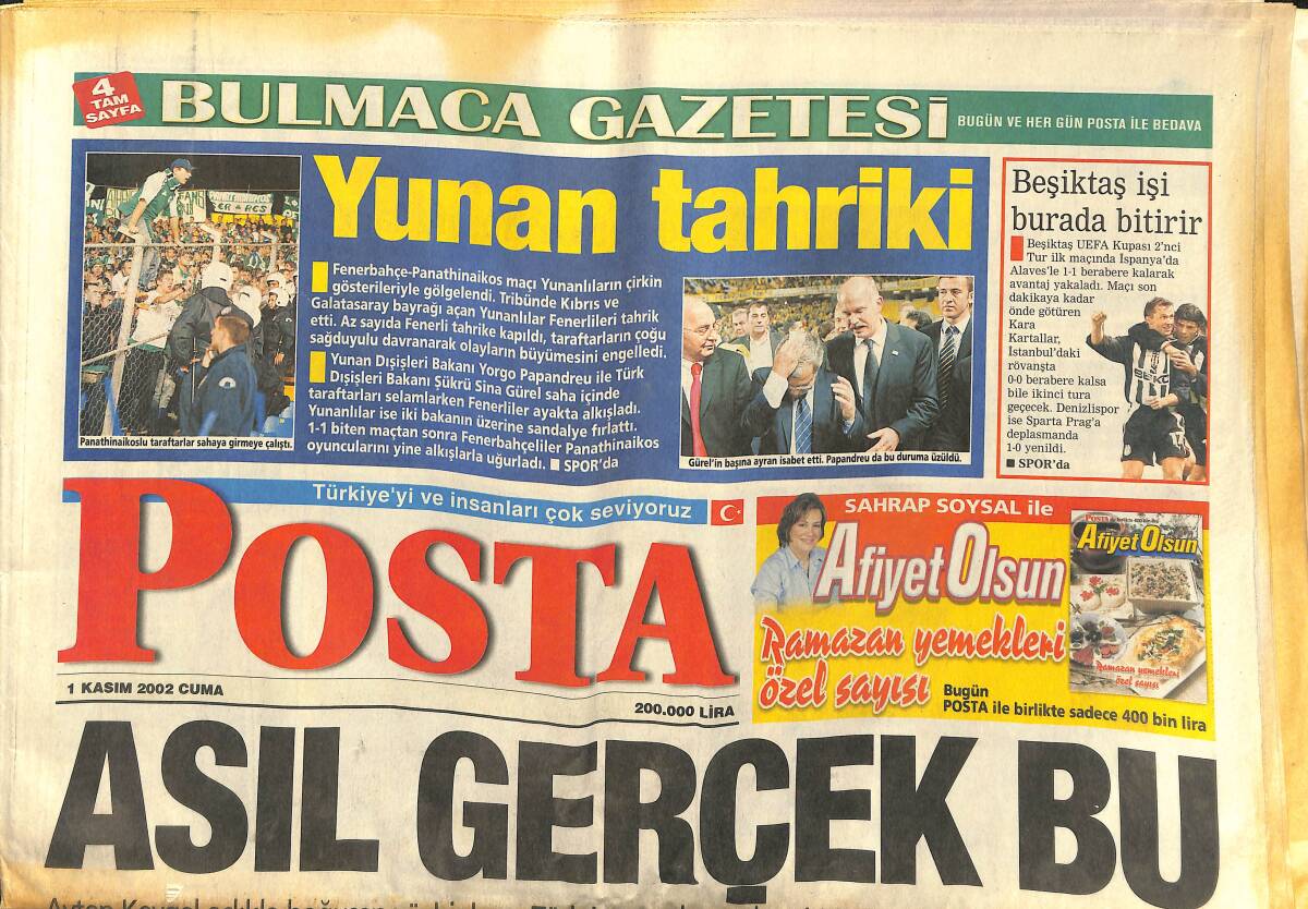 Posta Gazetesi 1 Kasım 2002 - Huysuz Virjin Manken Oldu - Florya'da Ders Barça GZ153074 - 1