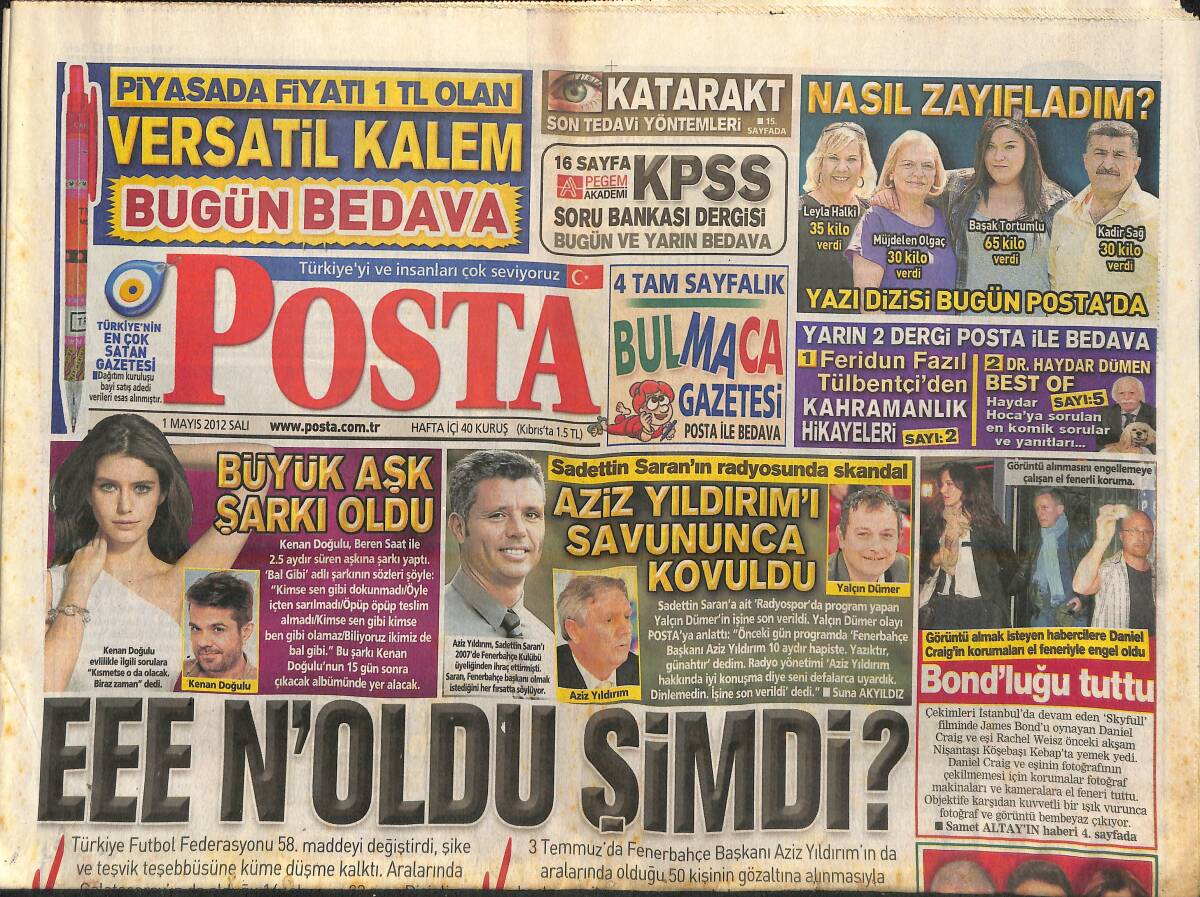 Posta Gazetesi 1 Mayıs 2012 - Kenan Doğulu, Beren Saat İle Süren Aşkına Şarkı Yaptı - Galatasaray'dan İstifa Çağrısı GZ138713 - 1