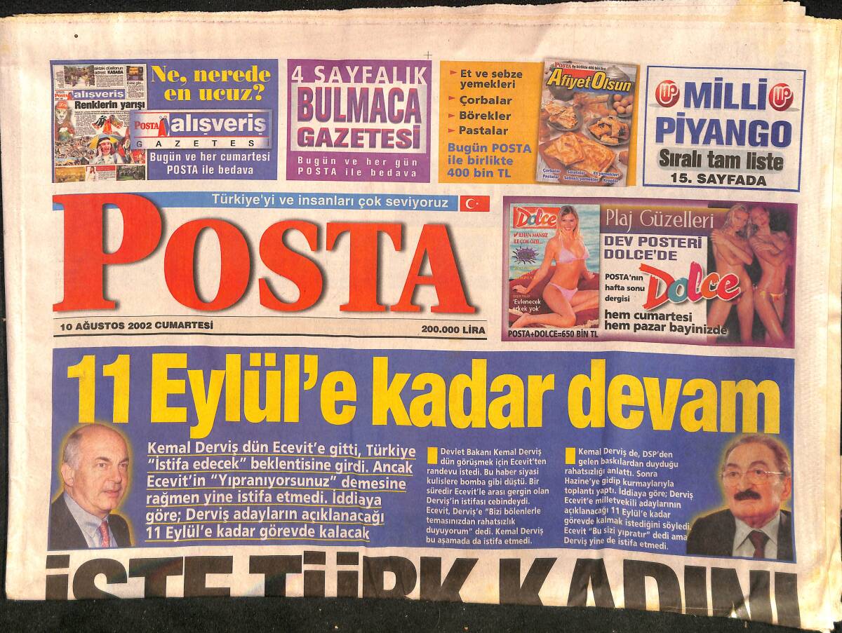 Posta Gazetesi 10 Ağustos 2002 - Gülben Ergen'e AKP'den Teklif - Müslüm Baba Burada Sosyete Nerede ? GZ157240 - 1