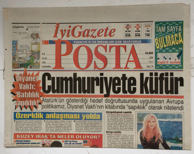 Posta Gazetesi 11 Eylül 1996 - Cumhuriyete Küfür GZ7586 - 1