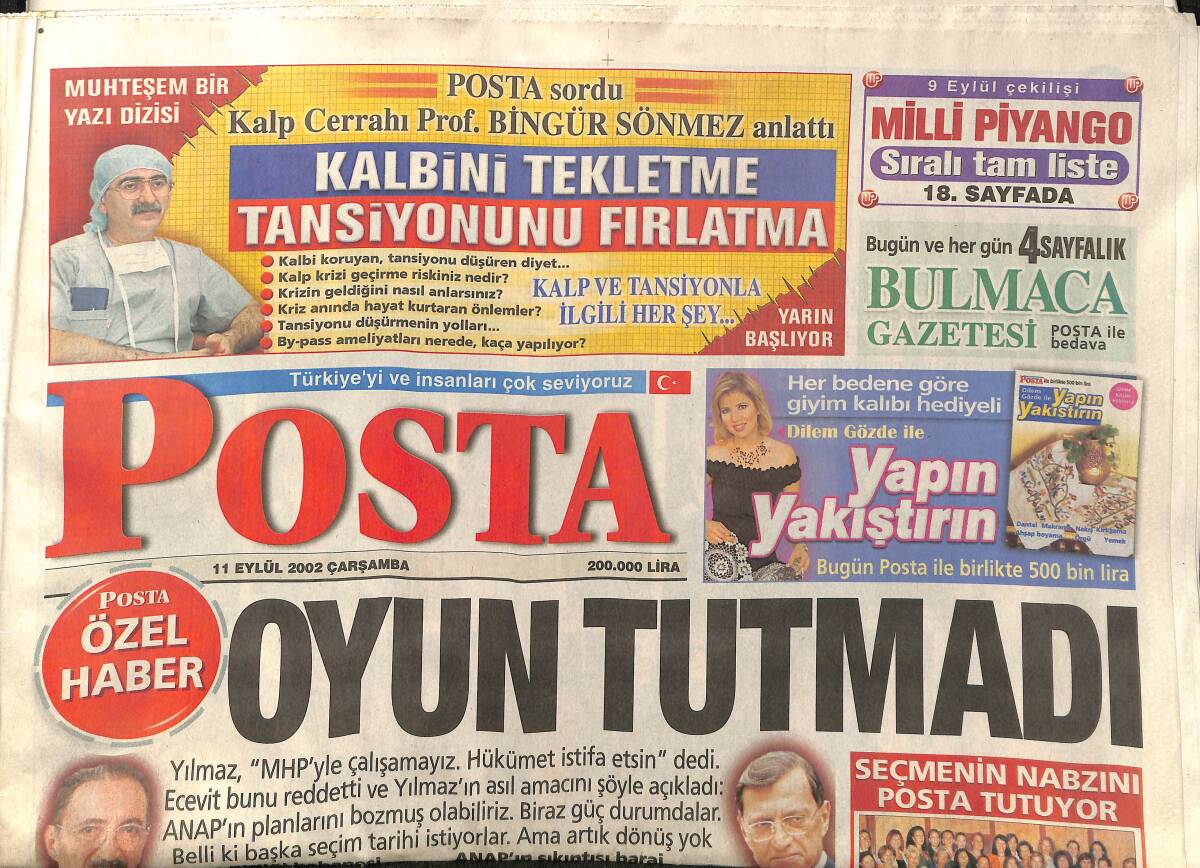 Posta Gazetesi 11 Eylül 2002 - Deniz Akkaya'yla Şaka Memuru Yaktı - Tarkan Öptü Şansı Döndü GZ157465 - 1