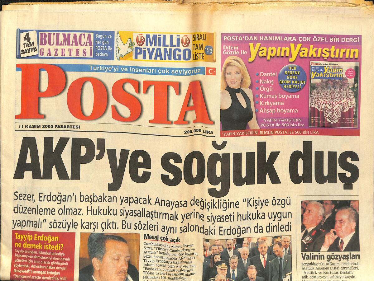 Posta Gazetesi 11 Kasım 2002 - Serdar Ortaç Ağır Konuştu - Yol Açın Fener Geliyor GZ153072 - 1