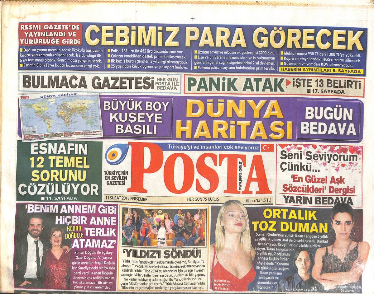 Posta Gazetesi 11 Şubat 2016 - Kenan Doğulu: Benim Annem Gibi Hiçbir Anne Terlik Atamaz- Erdoğan Ve Abdullah Gül Görüştü! GZ137208 - 1
