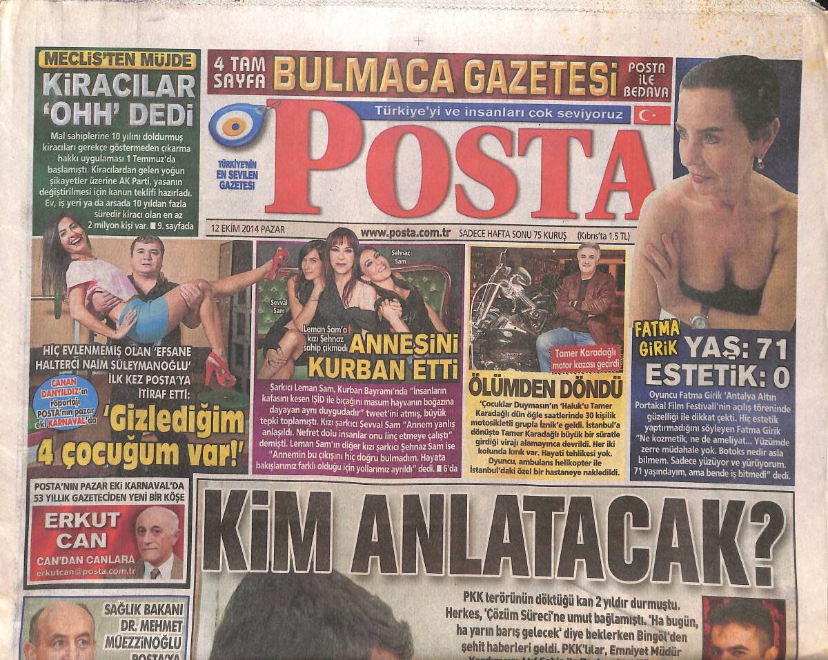 Posta Gazetesi 12 Ekim 2014 - Naim Süleymanoğlu: Gizlediğim 4 Çocuğum Var! - Cem Garipoğlu'na Bir Mahçup Cenaze GZ135613 - 1