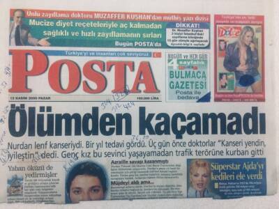 Posta Gazetesi - 12 Kasım 2000 - Süperstar Ajdayı Kedileri Ele Verdi, Bülent Ersoy En Edepsiz Benim GZ46837 - 1