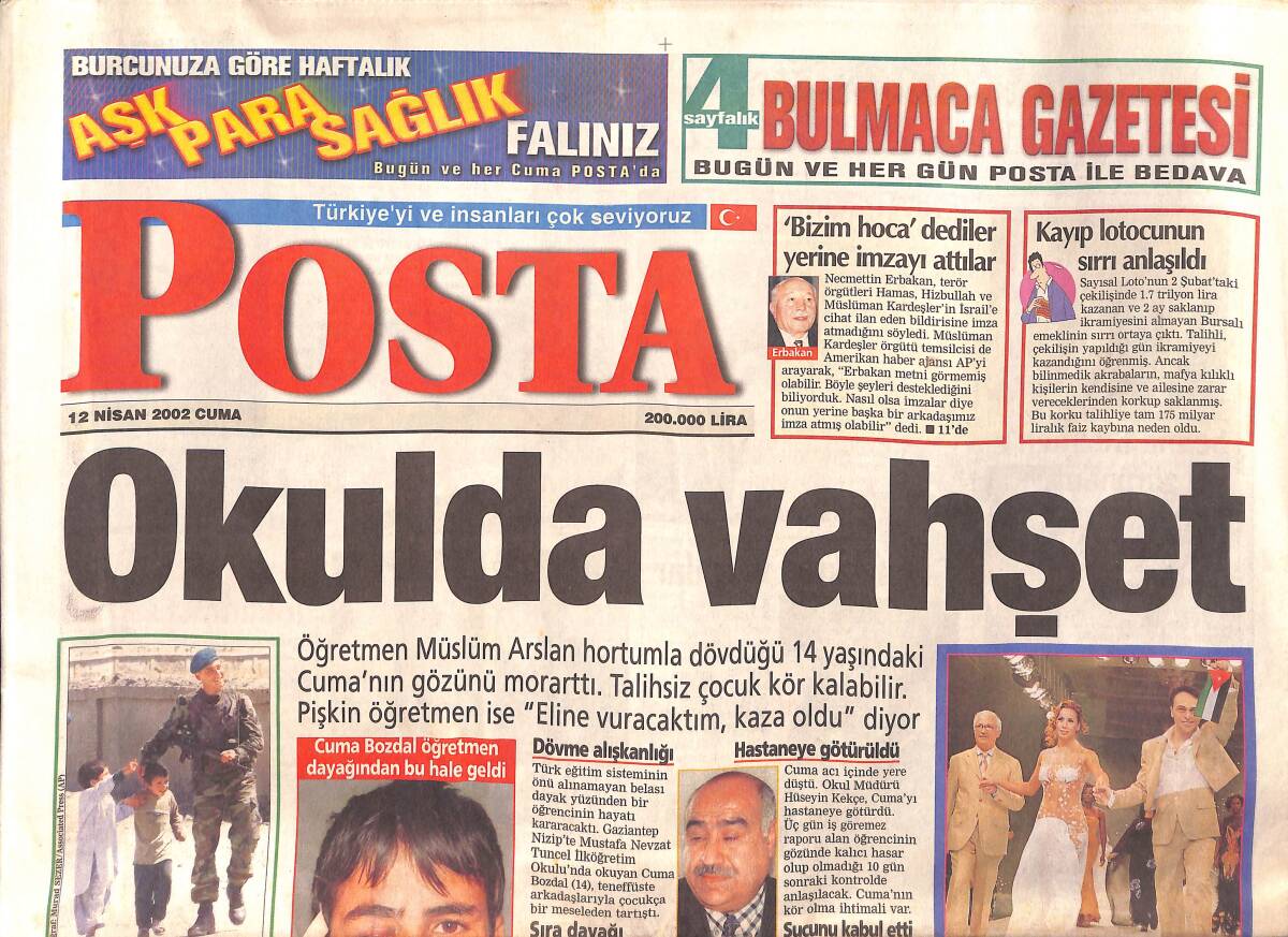 Posta Gazetesi 12 Nisan 2002 - Cem Yılmaz Secde Etti - Polisten Kürtçe Türkü GZ157186 - 1