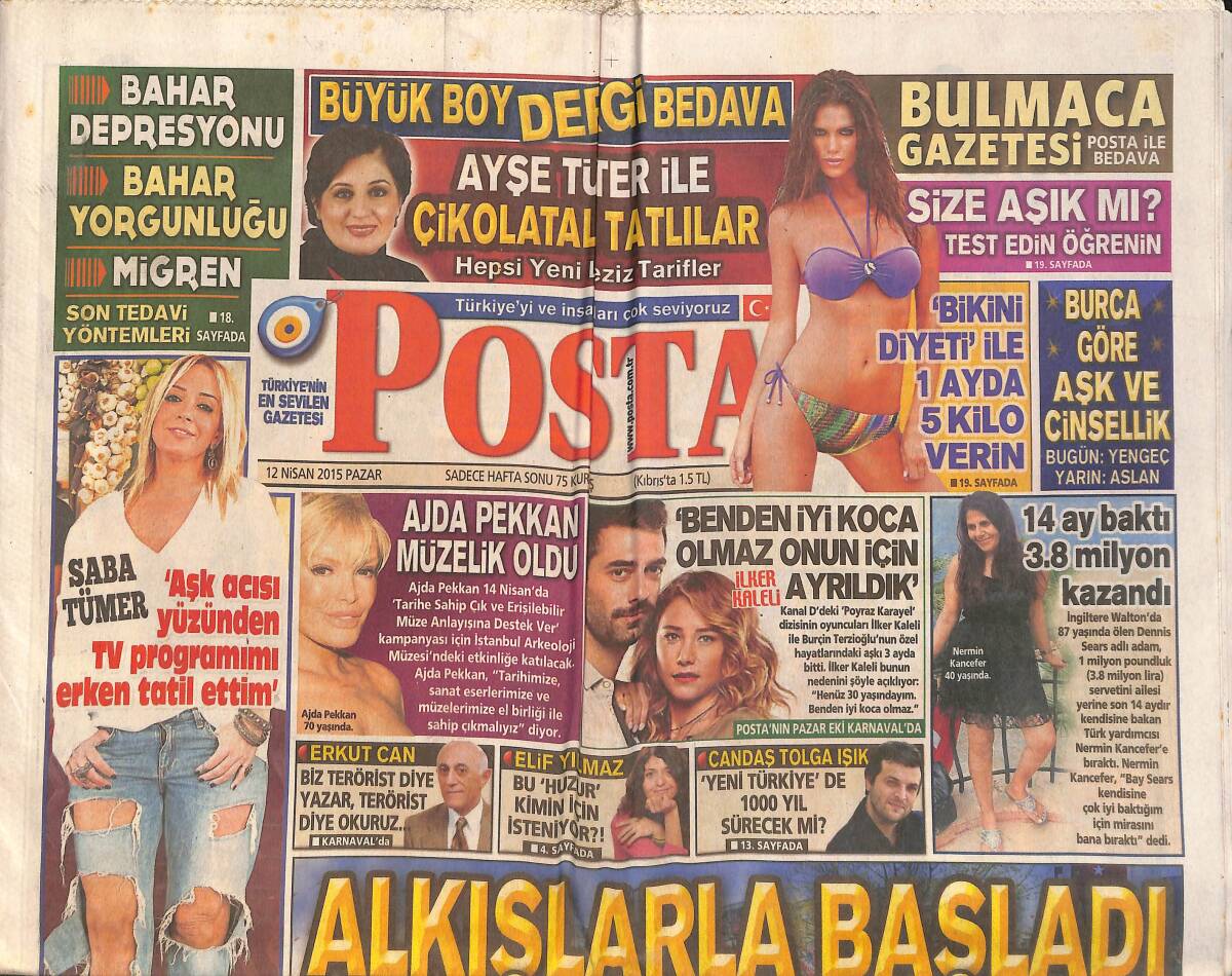 Posta Gazetesi 12 Nisan 2015 - Ajda Pekkan İstanbul Arkeoloji Müzesinde ki Etkinliğe Katılacak GZ158446 - 1